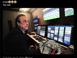 Satu lagi meme Florentino Perez menguasai ruangan VAR sehingga Real Madrid bisa diuntungkan. Foto: dok. Internet/X (Twitter)