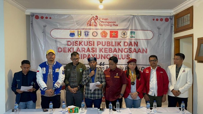 Cipayung Plus gelar deklarasi Pemilu 2024 damai di Rumah Kebangsaan, Jalan Hang Lekir V, Kebayoran Baru, Jakarta Selatan, Selasa (23/1/2024).
