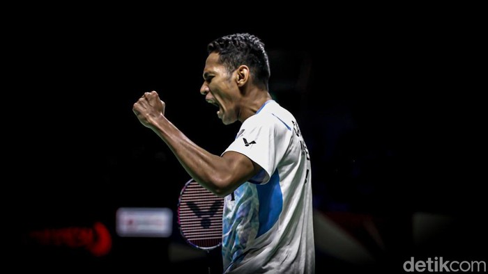 Chico bertanding lawan Antonsen pada babak 32 besar Indonesia Masters 2024 di Istora Senayan, Jakarta, Rabu (24/1/2024).