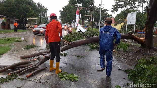 Dampak angin kencang di Kecamatan Brebes, Brebes, Jawa Tengah, Rabu (24/1/2024) sore.