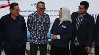 Sarman Simanjorang Ketua Dewan Pertimbangan DPD HIPPI DKI Jakarta, Erik Hidayat Ketua Umum DPD HIPPI, Uchy Hardiman, Ketua Umum DPD DKI Jakarta, dan Fauzan Fadel Muhammad Sekertaris Umum DPD HIPPI DKI Jakarta berbincang saat Rapat Badan Pengurus Lengkap dan Musyawarah HIPPI DKI Jakarta, Rabu (24/1/2024).