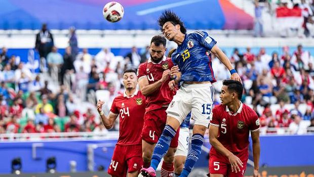 DOHA, QATAR - JANUARY 24:  of Japan scores his team's second goal during the AFC Asian Cup Group D match between Japan and Indonesia at Al Thumama Stadium on January 24, 2024 in Doha, Qatar. (Photo by Markus Gilliar - GES Sportfoto/Getty Images)