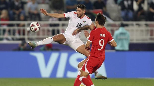 Palestina ke 16 besar Piala Asia usai menang atas Hong Kong. Mereka jadi peringkat ketiga terbaik. Hong Kong vs Palestina pada matchday terakhir Grup C Piala Asia 2023 digelar di Abdullah Bin Khalifah Stadium, Qatar, Selasa (23/1/2024)