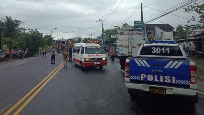 Lokasi kecelakaan polisi naik motor ditabrak truk boks di Jalan Nasional Jogja-Wates, Kulon Progo, DIY, Rabu (24/1/2024).