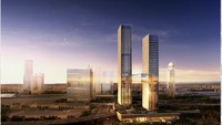Menara utama berisi tempat tinggal, ruang kantor dan hotel, bagian horizontal setinggi 100 meter menawarkan pemandangan kota dan teluk Persia.