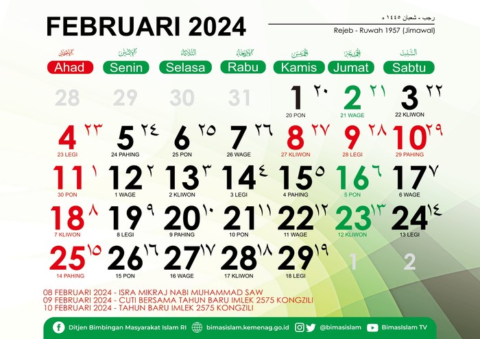 Ilustrasi kalender beserta tanggal merah Februari.