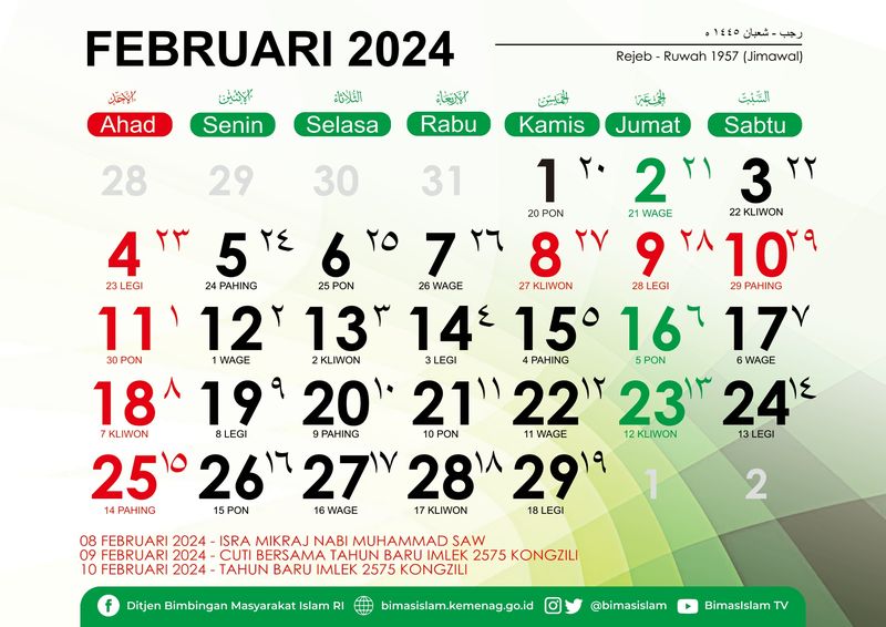 Daftar Tanggal MerahLibur Nasional Februari 2024, Lengkap dengan Hari
