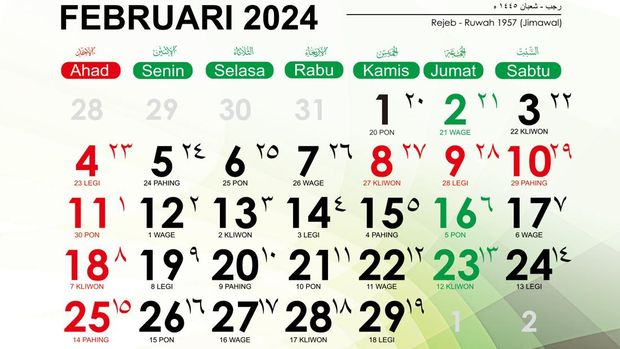 Ilustrasi kalender beserta tanggal merah Februari.