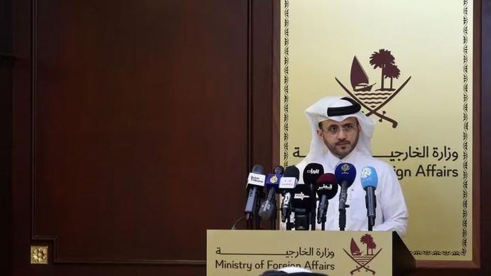 Majed Al-Ansari, Qatars foreign ministry spokesperson, holds a weekly briefing at the ministry in Doha, Qatar November 28, 2023. REUTERS/Imad Creidi/File photo Acquire Licensing Rights
