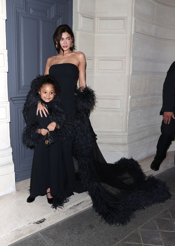 PARIS, FRANCE - JANUARY 24: Kylie Jenner and her daughter Stormi are seen in matching Valentino outfits on January 24, 2024 in Paris, France. (Photo by MEGA/GC Images)
