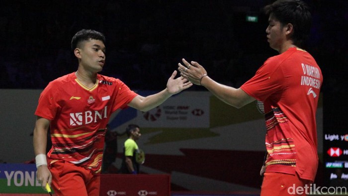 Leo Rolly Carnando/Daniel Marthin vs Xie Hao Nan/Zheng Wei Han (China) pada babak 16 besar Indonesia Masters 2024 di Istora, Kamis (25/1/2024).