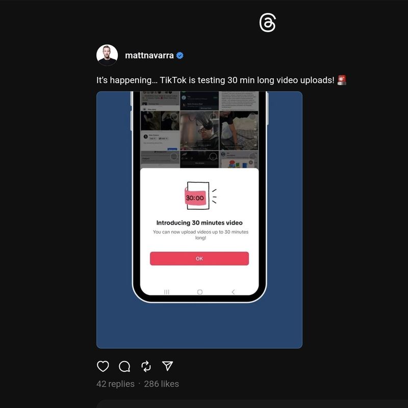 TikTok uji coba video 30 menit