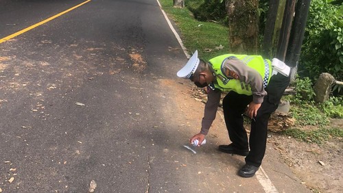 Satlantas Polres Tabanan melakukan olah TKP laka lantas di Jalan Mekarsari-Baturiti, Kecamatan Baturiti, Kabupaten Tabanan, Bali, Jumat (26/1/2024).