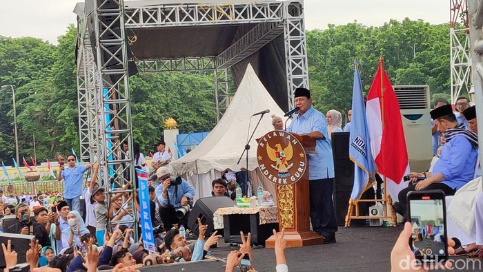 Calon presiden nomor urut 02, Prabowo Subianto, menegaskan akan melanjutkan program kerja Presiden Jokowi. Dia juga ingin menang seperti Jokowi. (Bahtiar R/detikcom)