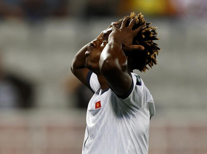 Soccer Football - AFC Asian Cup - Group F - Thailand v Kyrgyzstan - Abdullah bin Khalifa Stadium, Doha, Qatar - January 16, 2024 Kyrgyzstan's Joel Kojo reacts REUTERS/Thaier Al-Sudani