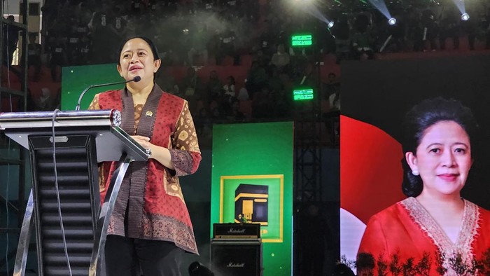 Ketua DPR RI Puan Maharani dalam Harlah ke-51 PPP di Makassar, Sulawesi Selatan, Sabtu (27/1/2024).