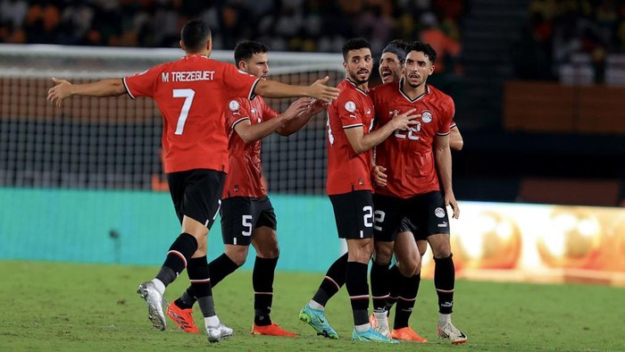 ABIDJAN, IVORY COAST - JANUARY 18: Omer Marmus (22) of Egypt celebrates after scoring a goal during the Africa Cup of Nations (CAN) 2024 group B football match between Ghana and Egypt at Felix Houphouet-Boigny Stadium in Abidjan, Ivory Coast on January 18, 2024. (Photo by Fareed Kotb/Anadolu via Getty Images)