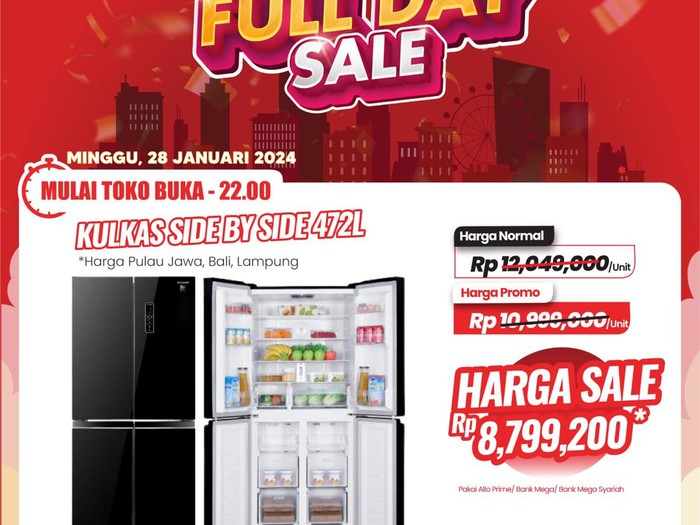 Transmart Full Day Sale kembali hadir Minggu (28/1/2024). Berbagai promosi hadir memenuhi kebutuhan para pelanggan setia Transmart seperti barang elektronik.