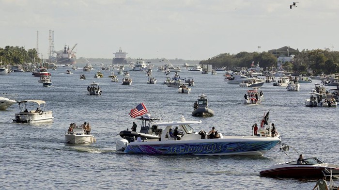 Gasparilla Pirate Fest Some of the hundreds of boats that packed into the channel to watch the Gasparilla invasion and parade on Saturday, Jan. 27, 2024, in Tampa. (Luis Santana/Tampa Bay Times via AP)