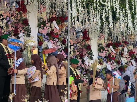 Acara pernikahan ini mendadak bikin heboh karena anak murid tiba-tiba datang dan membuat kejutan untuk ibu guru yang sedang berbahagia. Momen tersebut langsung viral di TikTok