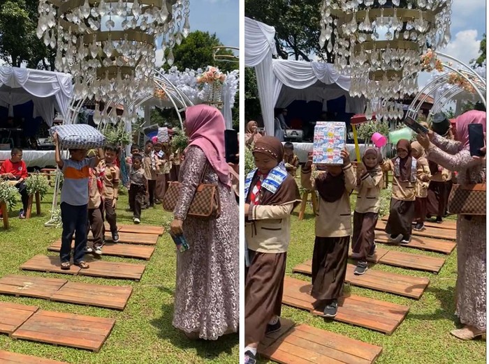 Acara pernikahan ini mendadak bikin heboh karena anak murid tiba-tiba datang dan membuat kejutan untuk ibu guru yang sedang berbahagia. Momen tersebut langsung viral di TikTok