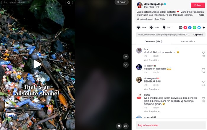 Sampah di air terjun Bali