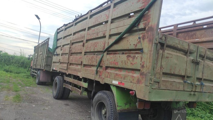 Truk gandeng yang gagal disalip seorang ibu di Gresik. Sang ibu tewas di depan kedua putrinya.