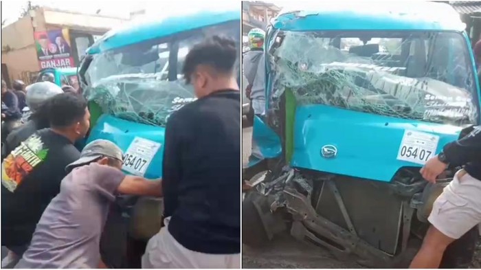 Angkot di Sukabumi ringsek usai dihantam truk. Angkot di Sukabumi ringsek usai dihantam truk.