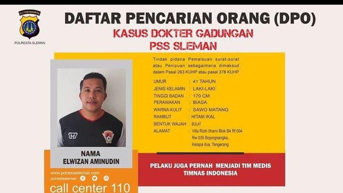 Postingan akun IG Polresta Sleman soal DPO kasus dokter gadungan PSS Sleman.