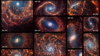 Kumpulan gambar baru yang diambil oleh Teleskop Luar Angkasa James Webb menunjukkan dengan sangat rinci 19 galaksi spiral yang berada relatif dekat dengan galaksi kita, Galaksi Bima Sakti.