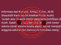 Beredar Pesan Berantai 23 Geng Motor Teridentifikasi di Aceh, Polisi: Hoaks!