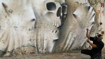 Grafiti Kerangka Ini Menakjubkan Sekaligus Mengerikan Foto: Reddit via Boredpanda