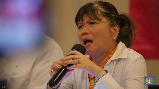 Ketua Umum APINDO, Shinta W. Kamdani saat konferensi pers KLINGKING FUN 2024, Pesta Diskon Anti Golput di Jakarta, Kamis (1/2/2024). (վ/Faisal Rahman)