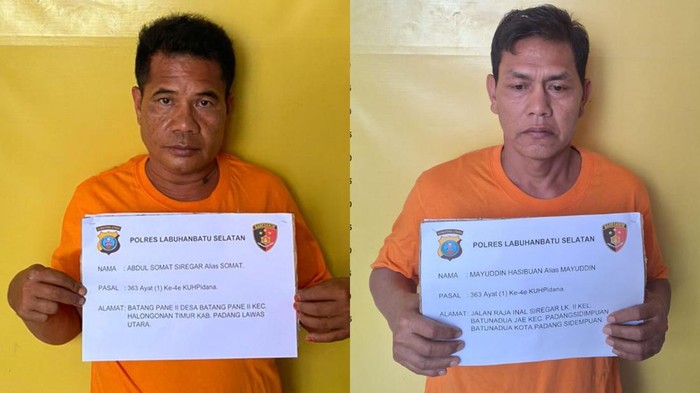 Tampang dua pencuri modus pecah kaca di Labusel. Foto: (Dok. Polres Labusel)