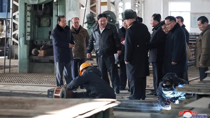 North Korean leader Kim Jong Un visits the Nampo Shipyard in North Korea in this picture released by the Korean Central News Agency on February 2, 2024. KCNA via REUTERS ATTENTION EDITORS - THIS IMAGE WAS PROVIDED BY A THIRD PARTY. REUTERS IS UNABLE TO INDEPENDENTLY VERIFY THIS IMAGE. NO THIRD PARTY SALES. SOUTH KOREA OUT. NO COMMERCIAL OR EDITORIAL SALES IN SOUTH KOREA.