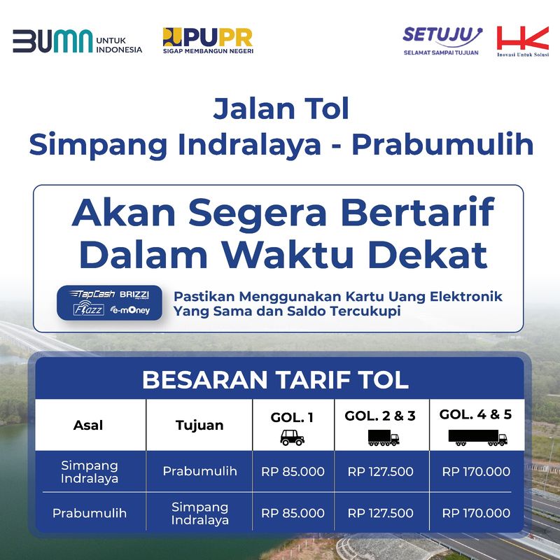 Tol Indralaya-Prabumulih segera bertarif