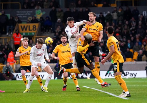 Manchester Uniteds Scott McTominay (second left) scores their sides third goal of the game during the Premier League match at the Molineux Stadium, Wolverhampton. Picture date: Thursday February 1, 2024. (Photo by Bradley Collyer/PA Images via Getty Images)