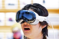 Mohamed Jawad shows off his Vision Pro headset on the first day of sales at a Palo Alto, Calif., Apple Store on Friday, Feb. 2, 2024. Jawad, who described himself as an 