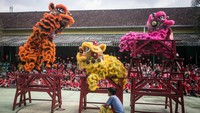 Semarak jelang Imlek juga dirasakan para siswa SD di Solo, Jawa Tengah. Atraksi lincah Barongsai membuat para siswa terkagum-kagum. Hal ini dilakukan untuk memperkenalkan kesenian dan budaya Tionghoa kepada para siswa. ANTARA FOTO/Mohammad Ayudha