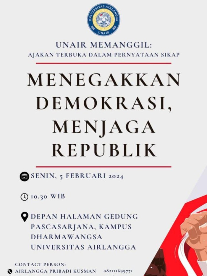 e-Flyer ajakan pernyataan sikap Unair Senin besok.