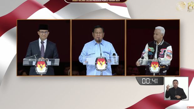 Debat kelima calon presiden Pemilu 2024 di JCC, Jakarta, Minggu, (4/2/2024). (Tangkapan Layar Youtube KPU RI)