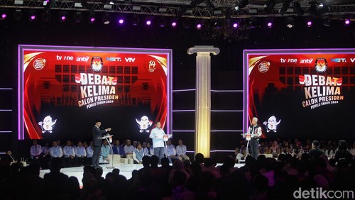 KPU RI menggelar debat kelima atau debat pamungkas Pilpres 2024 malam ini. Pada segmen awal, para capres menjawab pertanyaan dari panelis. Debat terakhir ini digelar di Jakarta Convention Center (JCC), Jakarta Pusat, Minggu (4/2/2024).