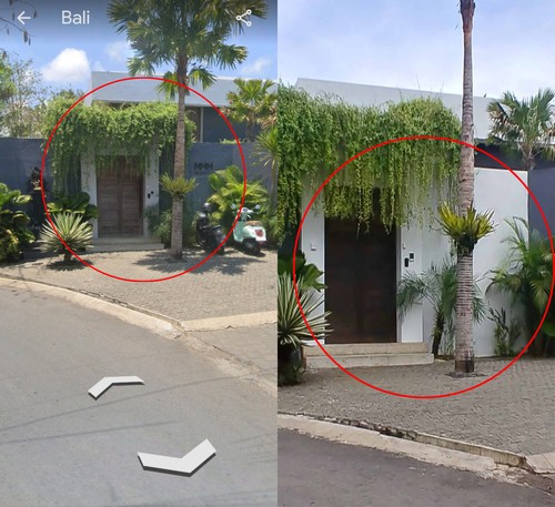 Tampak depan MMM Boutique Villa yang dicocokan dengan aplikasi Google Earth. (Agus Eka/detikBali)