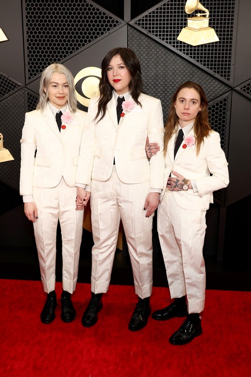 LOS ANGELES, CALIFORNIA - FEBRUARY 04: (L-R) Phoebe Bridgers, Lucy Dacus and Julien Baker attend the 66th GRAMMY Awards at Crypto.com Arena on February 04, 2024 in Los Angeles, California. (Photo by Matt Winkelmeyer/Getty Images for The Recording Academy)