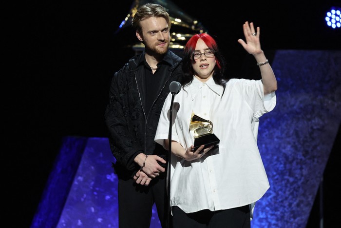Billie Eilish and Finneas O'Connell accept the award for Best Song Written For Visual Media for What Was I Made For? (From The Motion Picture Barbie) during the Premiere ceremony of the 66th Annual Grammy Awards in Los Angeles, California, U.S., February 4, 2024. REUTERS/Mike Blake