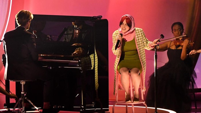 LOS ANGELES, CALIFORNIA - FEBRUARY 04: (FOR EDITORIAL USE ONLY) Billie Eilish performs onstage during the 66th GRAMMY Awards at Crypto.com Arena on February 04, 2024 in Los Angeles, California. (Photo by JC Olivera/WireImage)