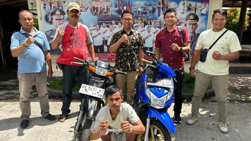 Kepolisian Polsek Sukawati mengungkap kasus pencurian sepeda motor, Senin (5/2/2024). (Foto : dok Polsek Sukawati).