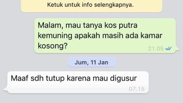 Chat Ribetnya Cari Kosan, Sama kayak Cari Jodoh