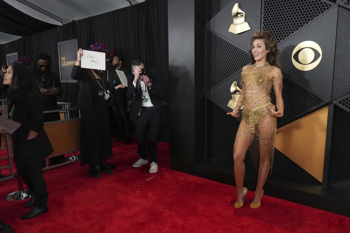 Miley Cyrus arrives at the 66th annual Grammy Awards on Sunday, Feb. 4, 2024, in Los Angeles. (Photo by Jordan Strauss/Invision/AP)