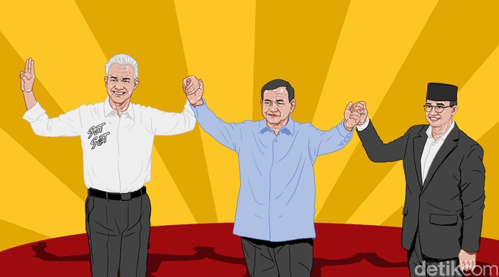 Ilustrasi Anies, Prabowo, dan Ganjar